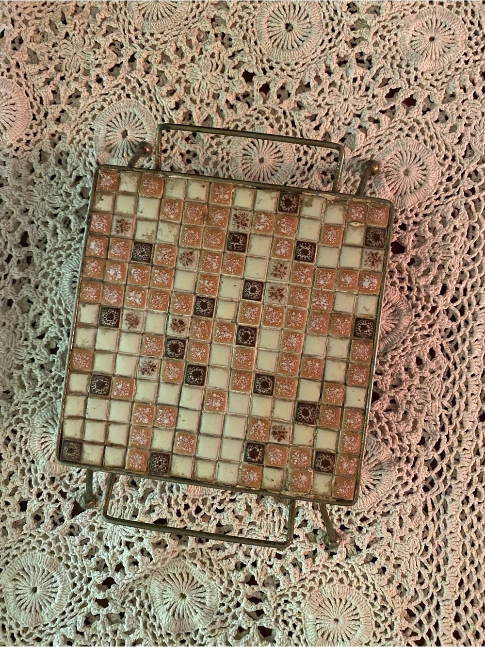 Vintage Mosaic Tile Trivet - Cream & Brown